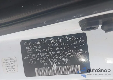 2015 Hyundai Accent Gs из США, поврежденный, VIN KMHCT5AE8FU226893